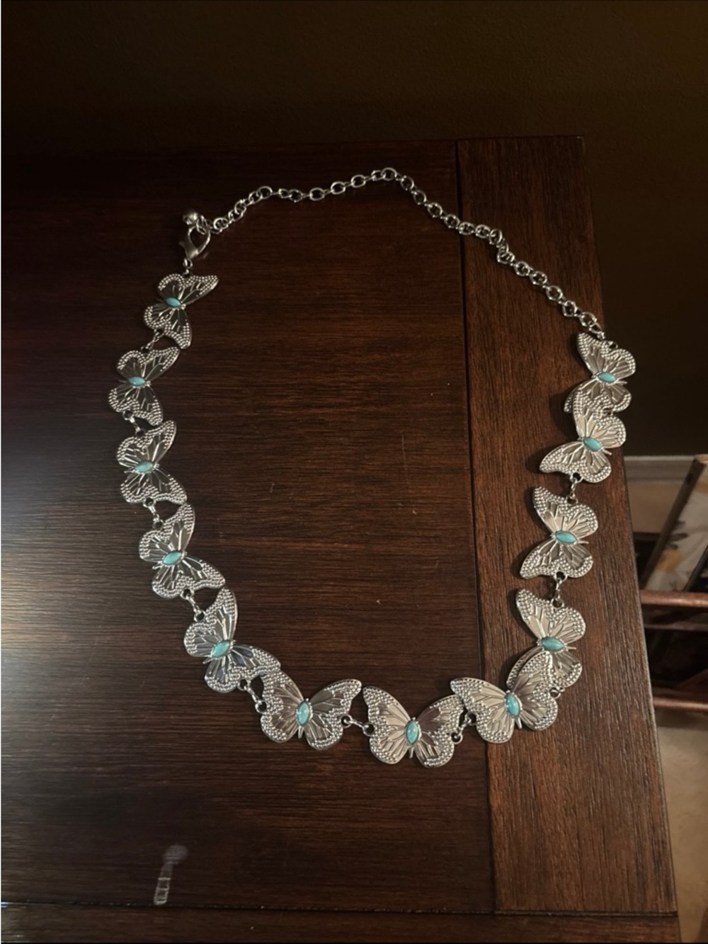 Silver Butterfly Chain Belt with Turquoise Accents - Women Accessories